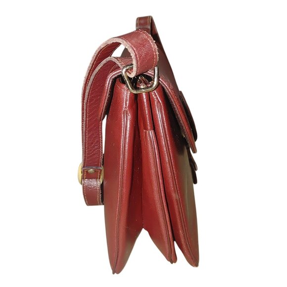 Etra Burgundy Leather Shoulder Bag Vintage Flap Closure Adjustable Strap 3 - Picture 3 of 11